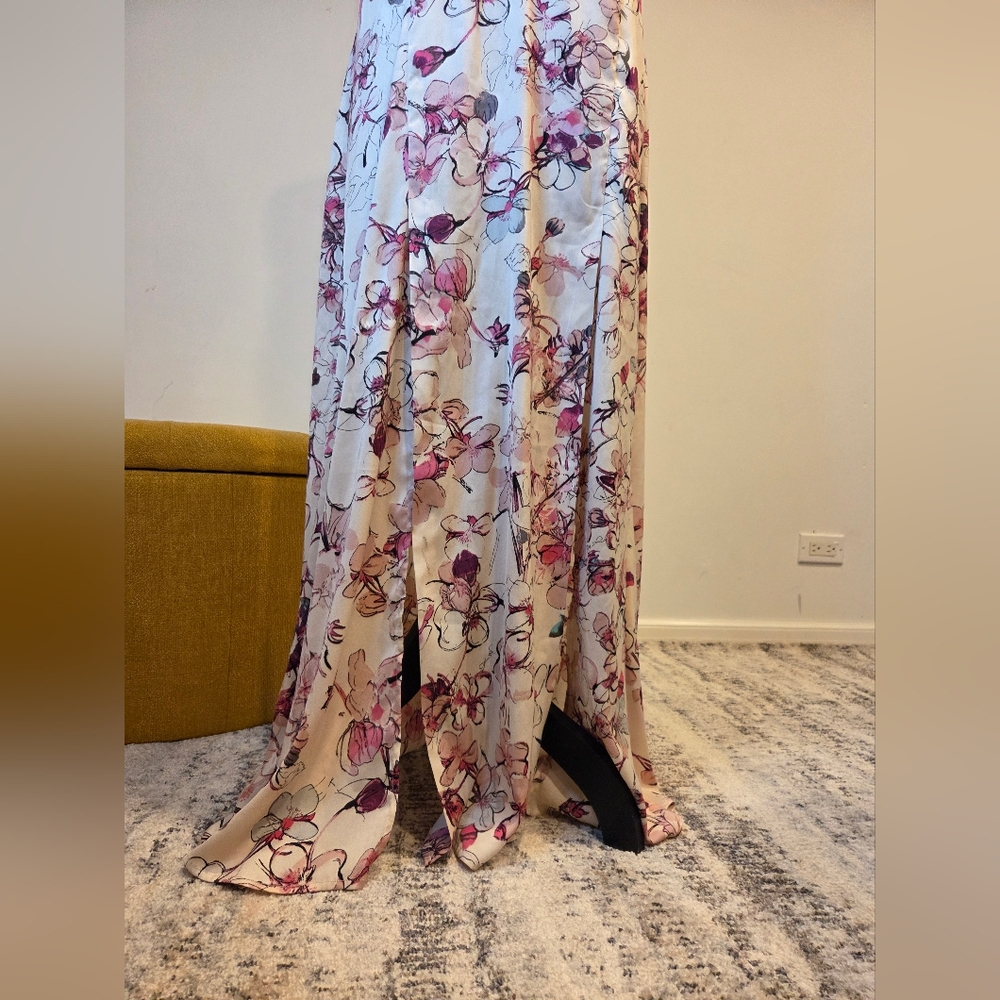 Chelsea 28 Pink/Cream Cherry Bloosom Print Maxi Dress with Black Trim,Size M. - Picture 7 of 16